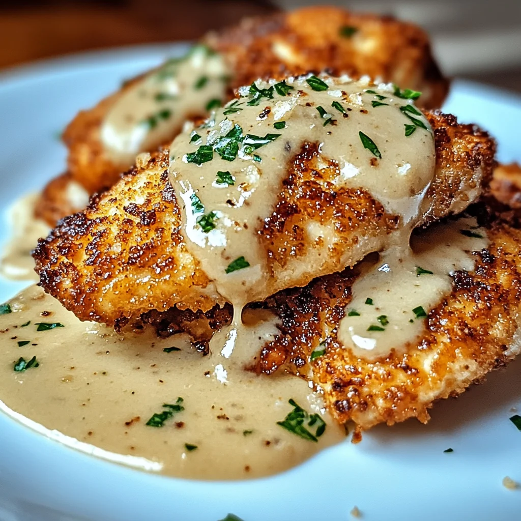 Crispy Parmesan Chicken with a Rich Garlic Sauce - Easy Dinner Idea