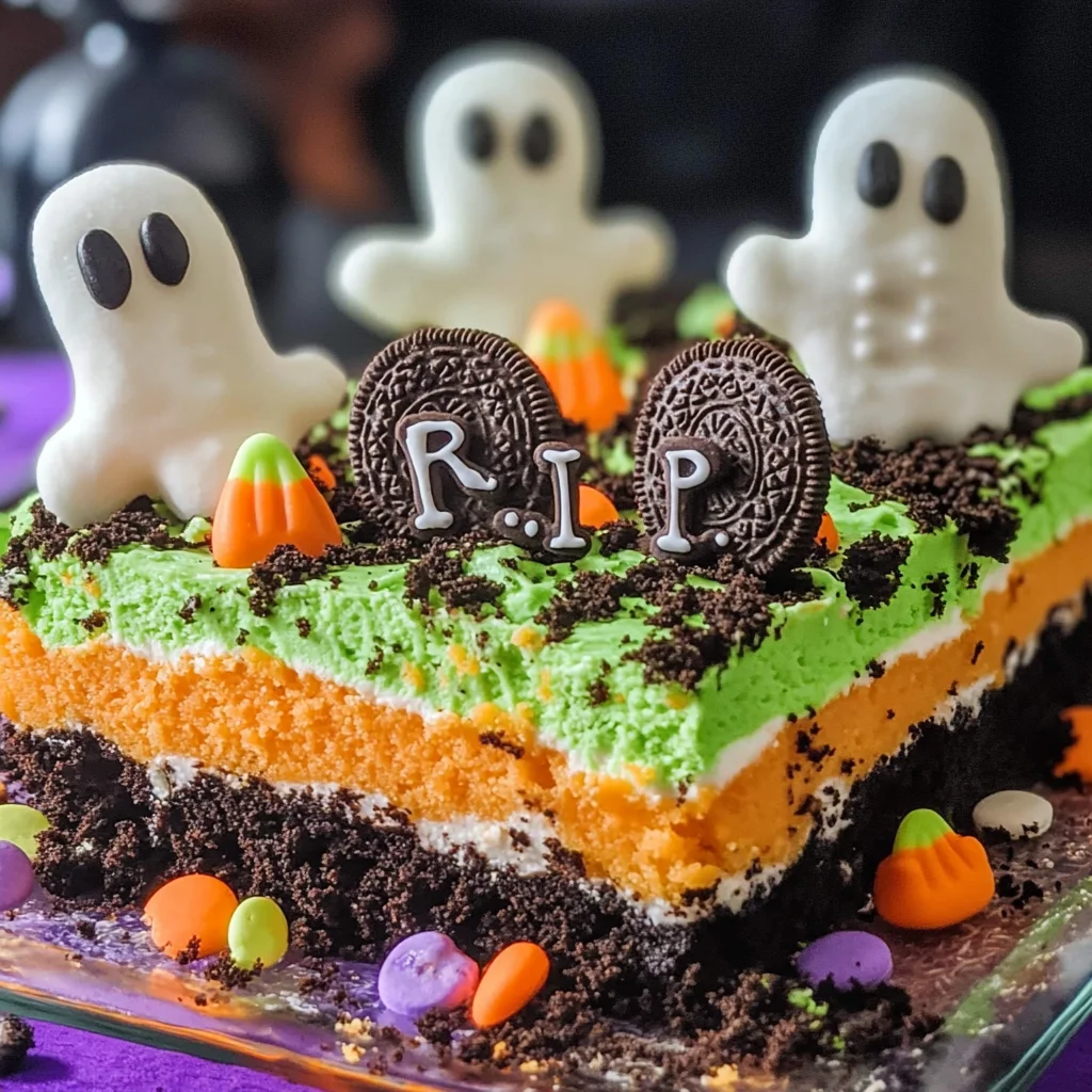 Ghosts in the Graveyard Poke Cake