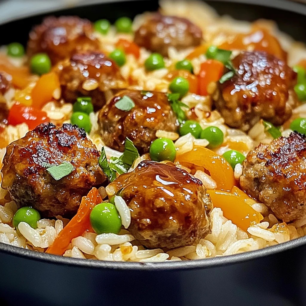 Honey Garlic Meatball Rice Bake