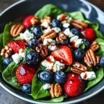Berry Spinach Salad with Pecans, Feta, and Balsamic Glaze