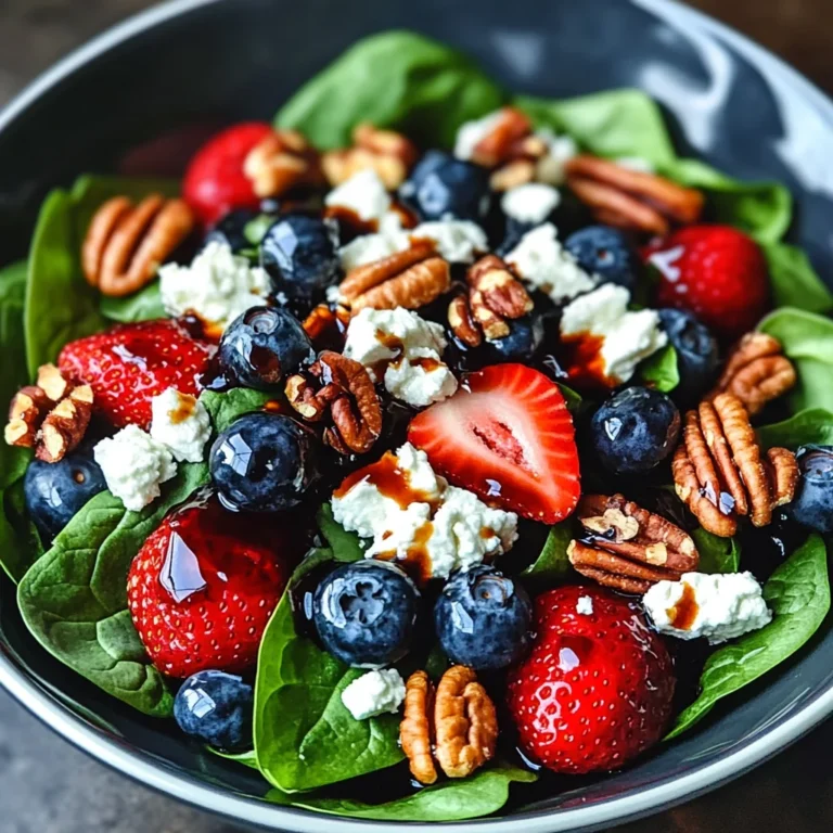 Berry Spinach Salad with Pecans, Feta, and Balsamic Glaze