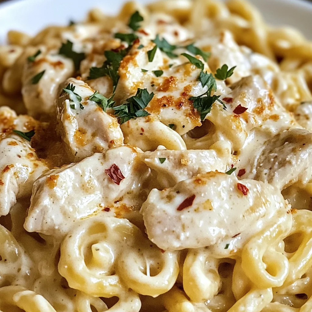 Creamy Crockpot Garlic Parmesan Chicken Pasta