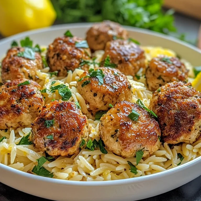 Greek Chicken Meatballs with Lemon Orzo
