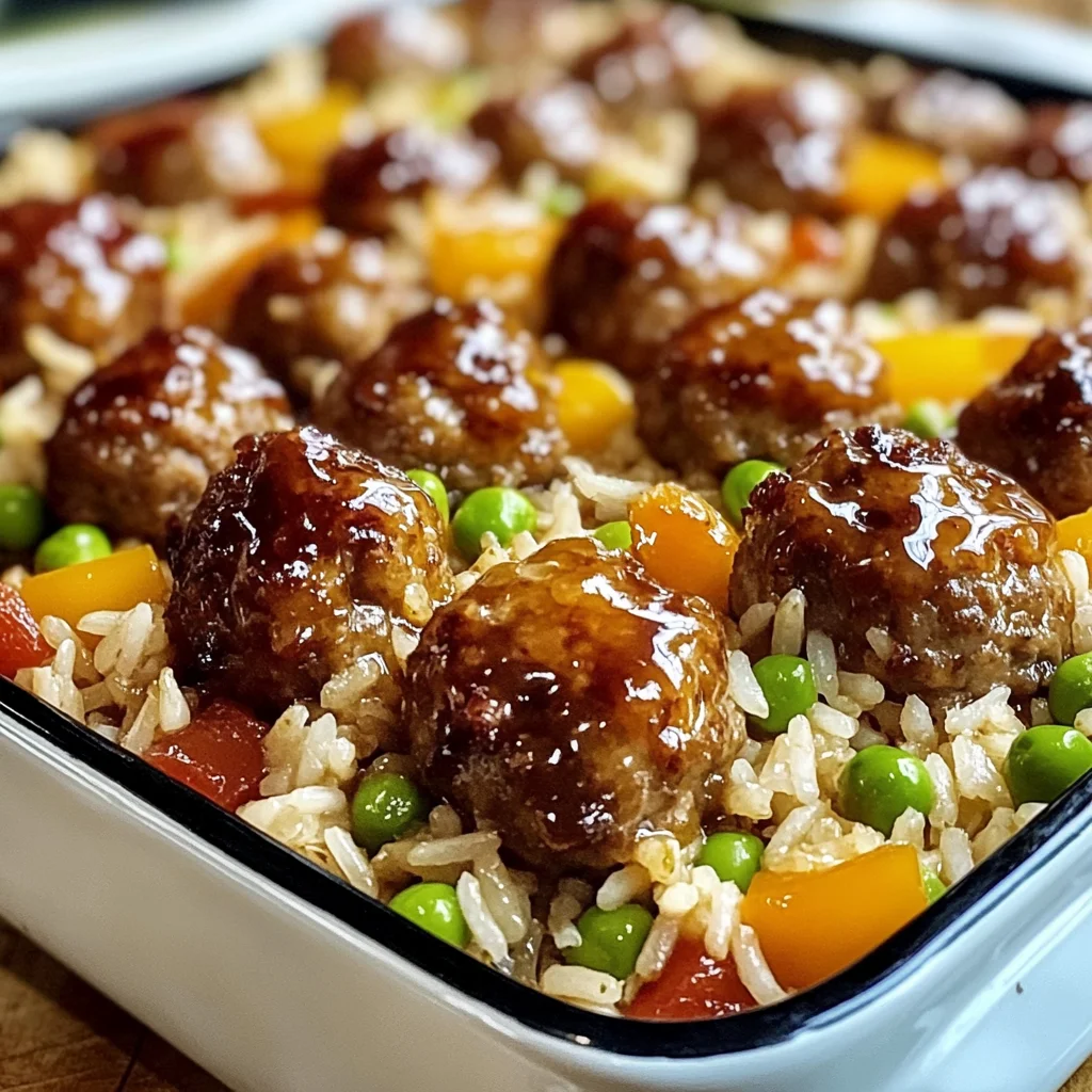 Honey Garlic Meatball & Rice Bake