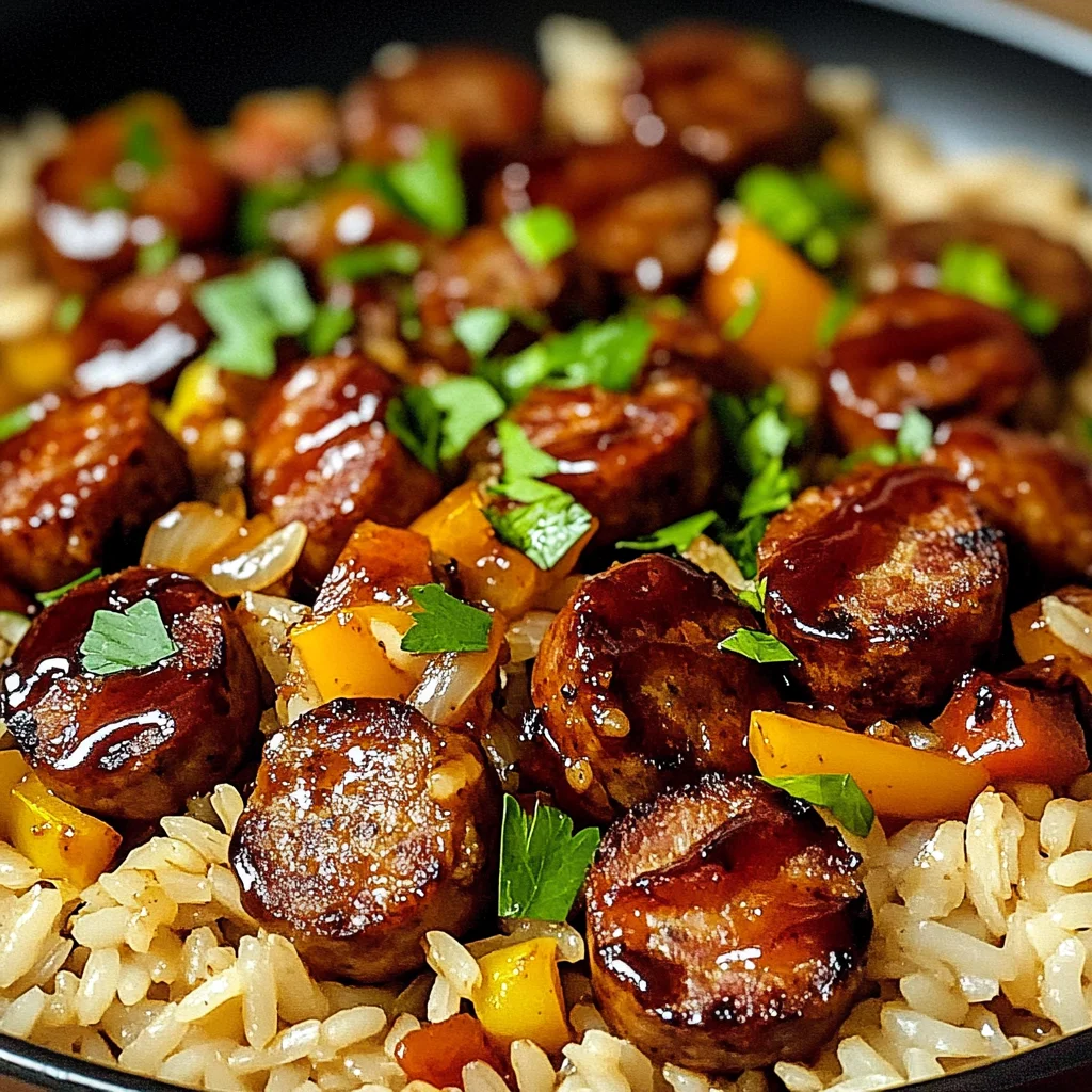 One Pan Sweet And Tangy Bbq Sausage Rice