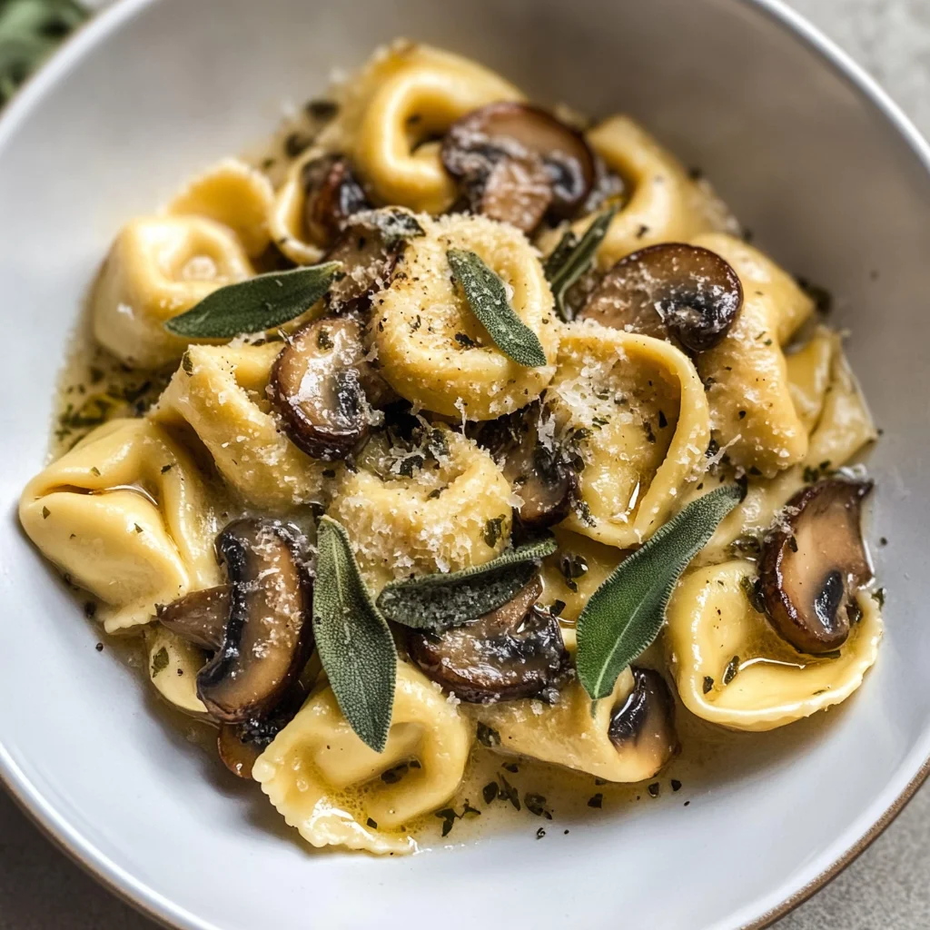 Cheese Tortellini with Butter, Mushrooms, and Crispy Sage