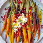 Honey Roasted Rainbow Carrots with Burrata and Pomegranate