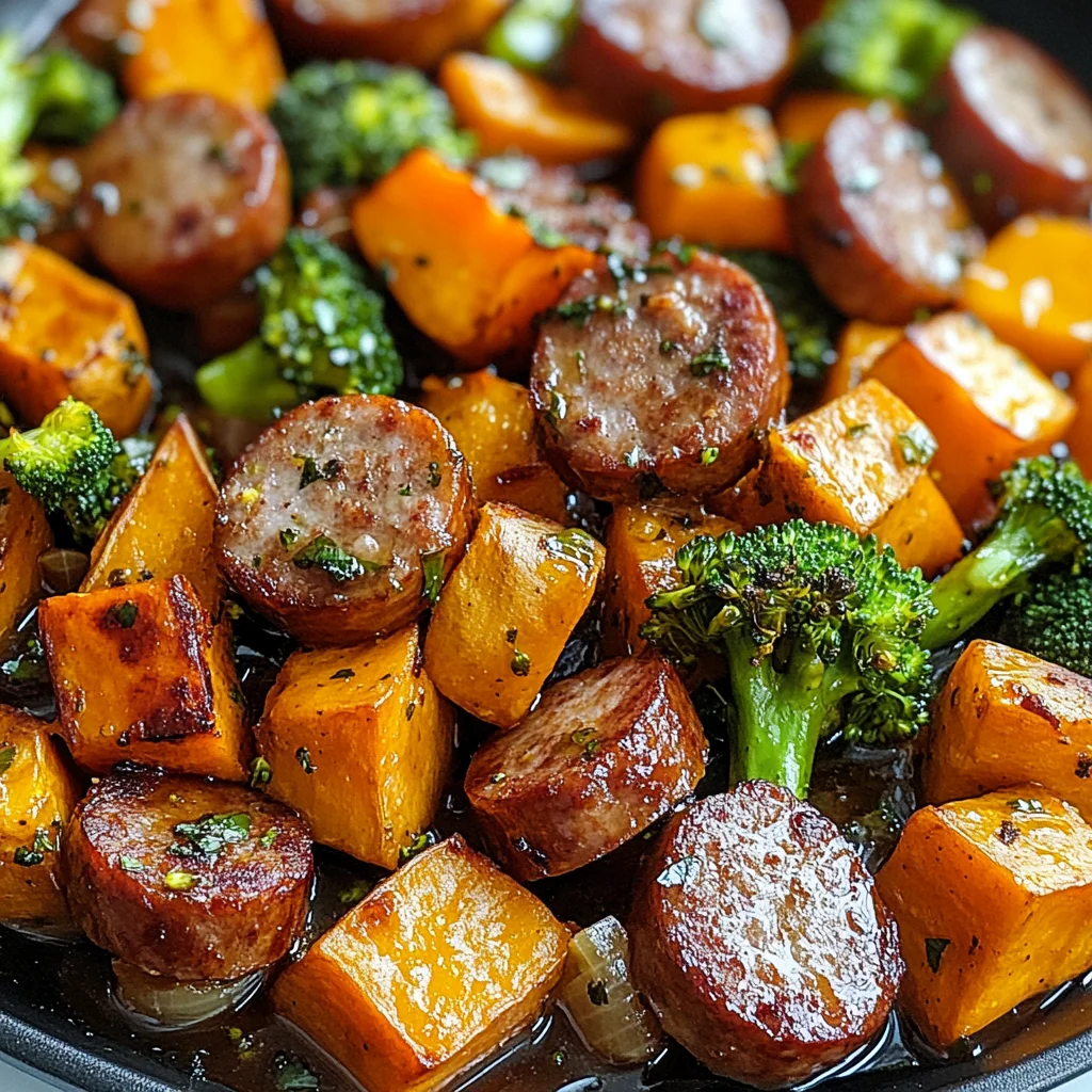 Sheet Pan Sausage and Sweet Potatoes with Honey Garlic Sauce