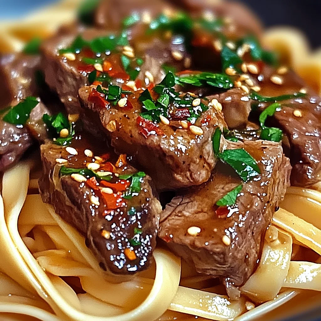 Sweet and Spicy Garlic Steak Pasta