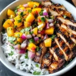 Jerk Chicken Bowls with Mango Salsa and Coconut Rice