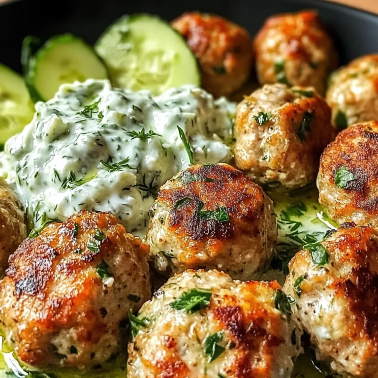 Juicy Greek Chicken Meatballs with Tzatziki