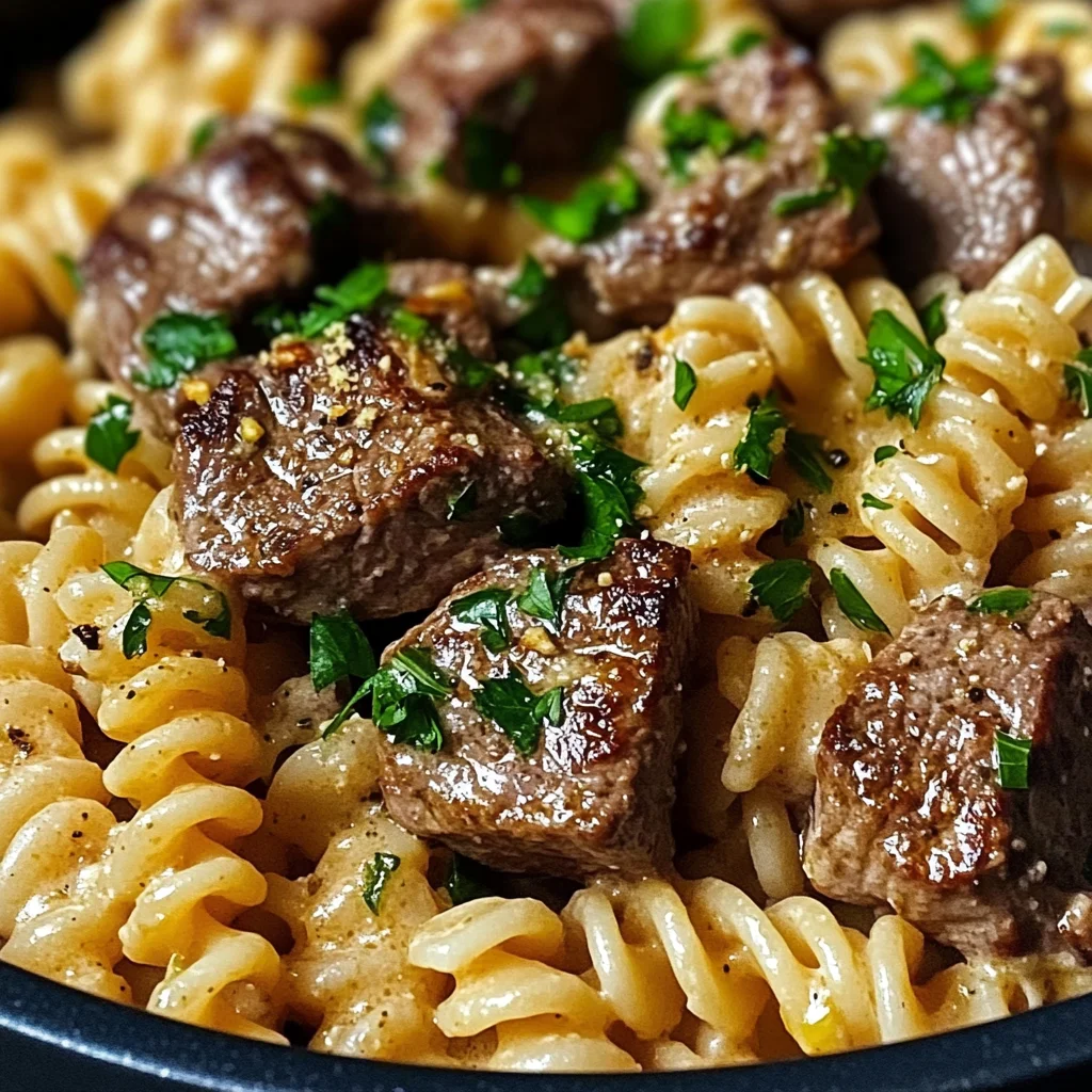 One-Pot Creamy Spicy Garlic Butter Steak & Pasta