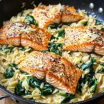 One Skillet Salmon with Lemon Orzo