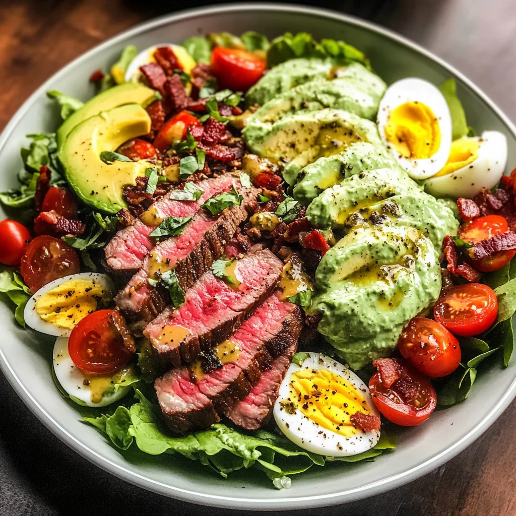Steak Cobb Salad with Creamy Avocado Dressing {Whole30, Keto}